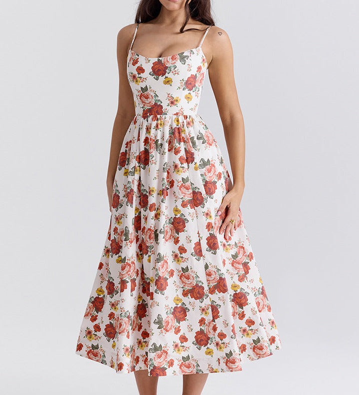 Summer Floral Camisole Mid Length Skirt