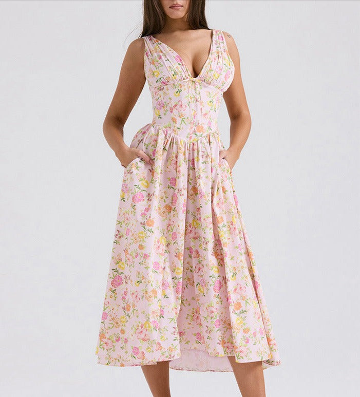 Summer New Floral V-Neck Dress