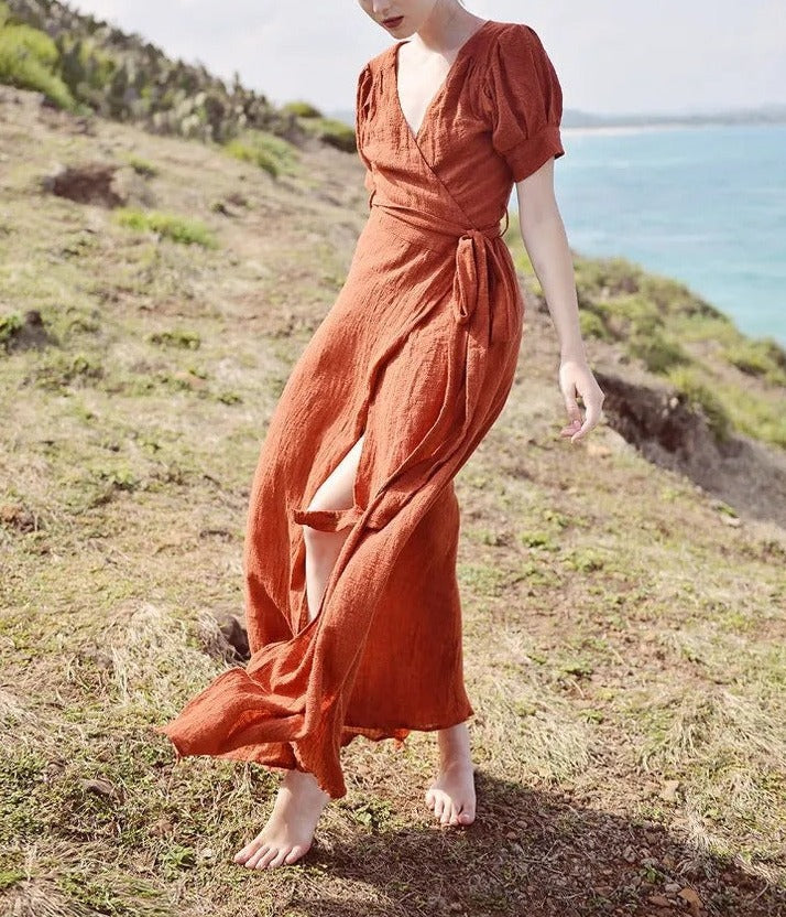 Linen Gauze Wrap Dress