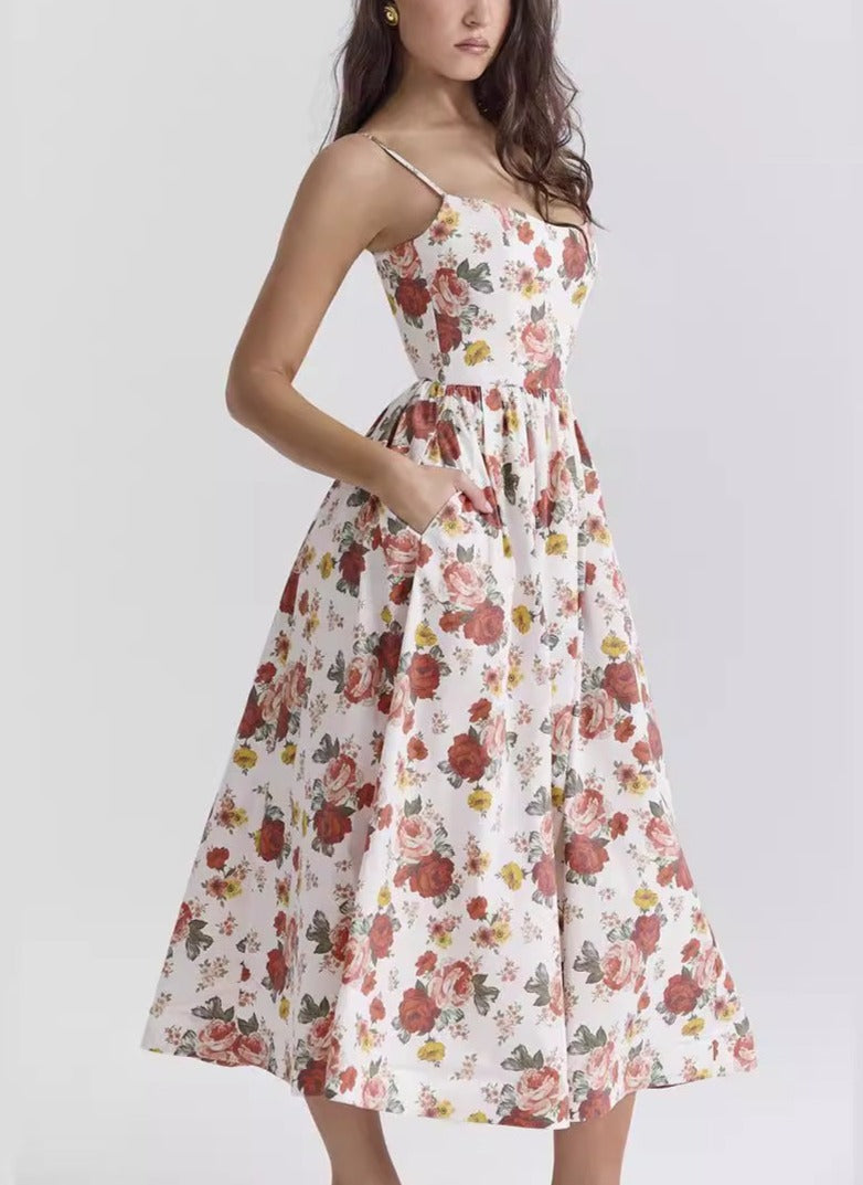 Summer Floral Camisole Mid Length Skirt