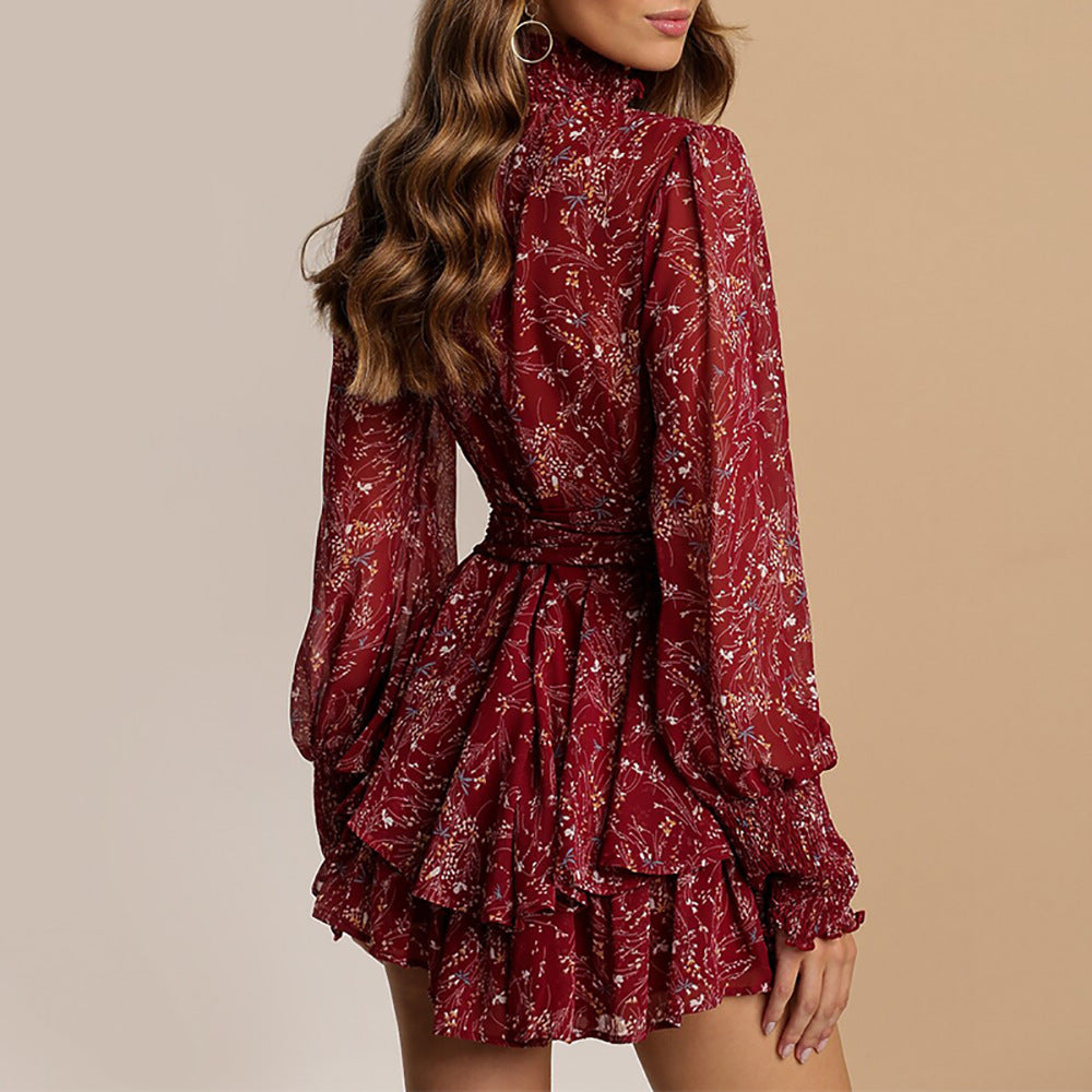 Short Floral And Ruffled Hem Dress