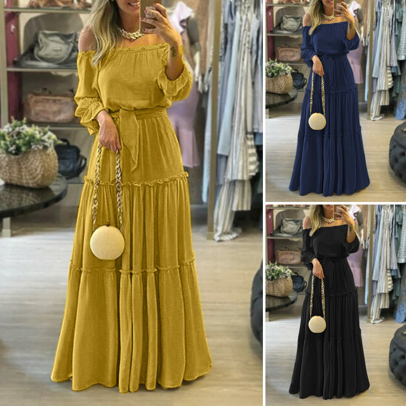 Tie-up Ruffled Bohemian Off-the-shoulder Maxi Dress