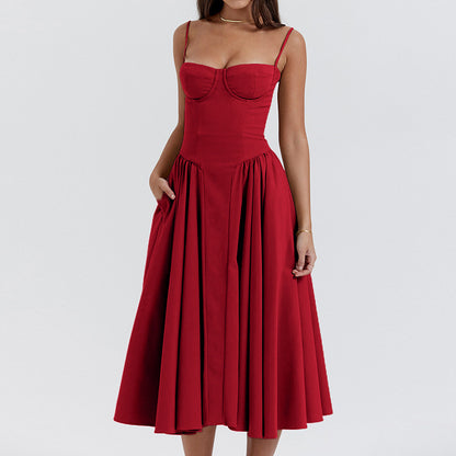 Elegant Pleated Waist Cinching Dress