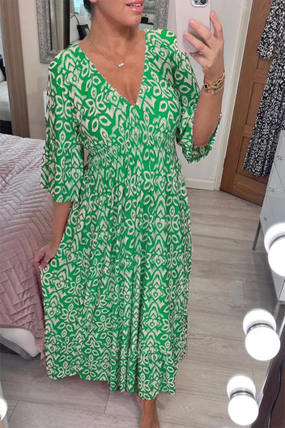 Casual V-neck Printed Dress