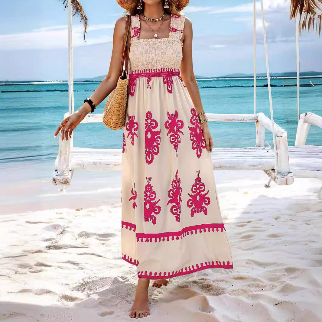 Printed Chest Wrapped Beach Dress