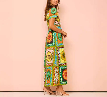 Printed Cardigan Extra Long Dress