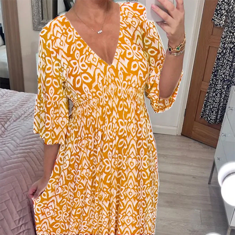 Casual V-neck Printed Dress