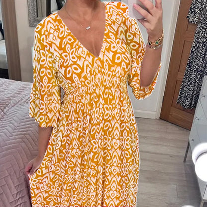 Casual V-neck Printed Dress