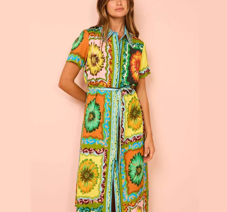 Printed Cardigan Extra Long Dress