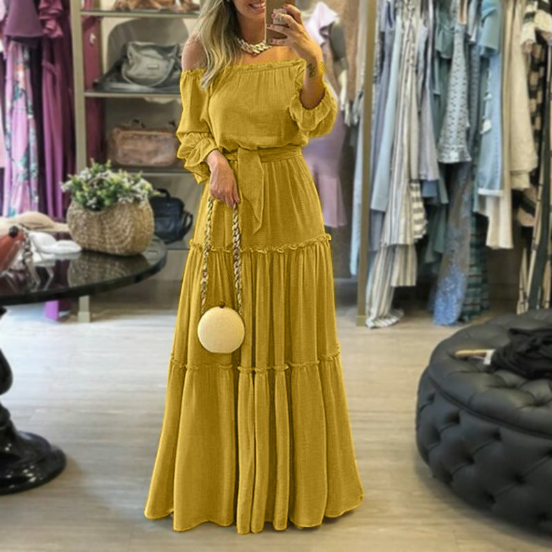 Tie-up Ruffled Bohemian Off-the-shoulder Maxi Dress