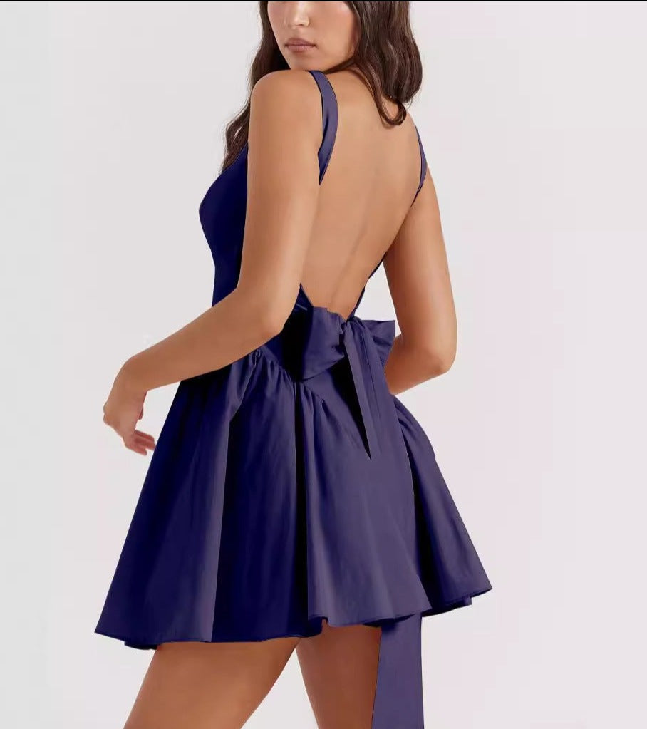 Summer French Bow Strap Dress