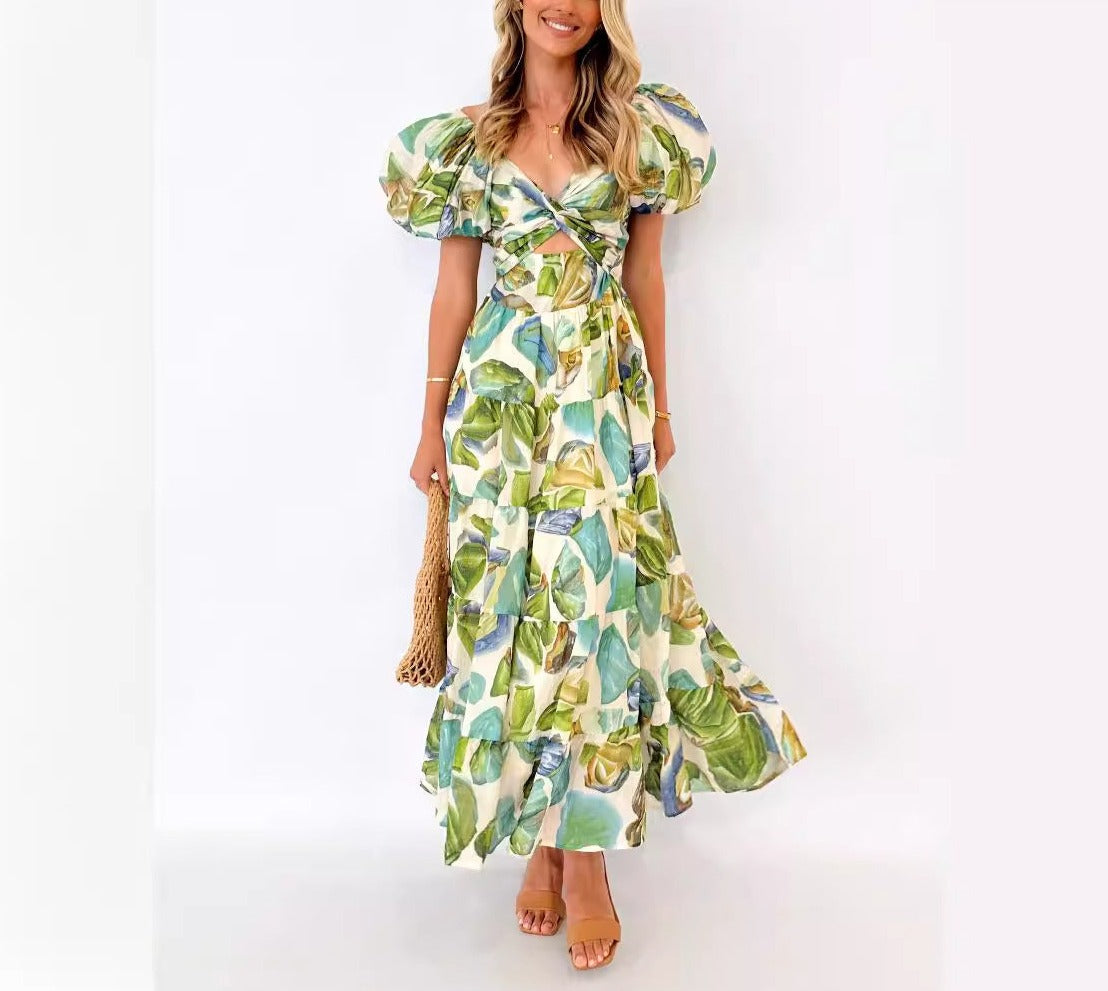 Summer New Printed Bubble Sleeve Dress