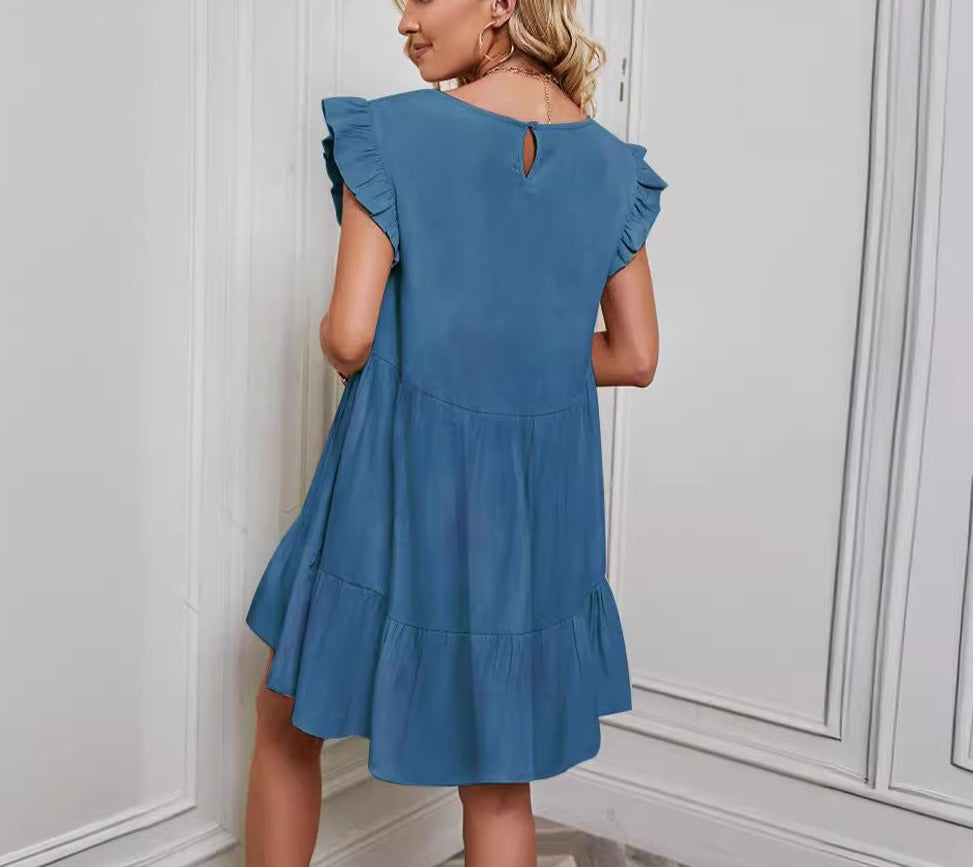 Round Neck Ruffle Sleeve Dress