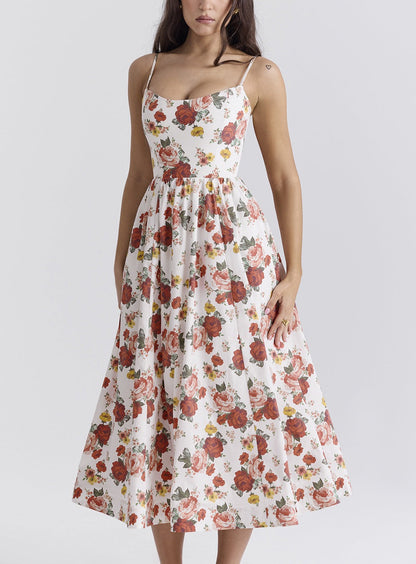 Summer Floral Camisole Mid Length Skirt