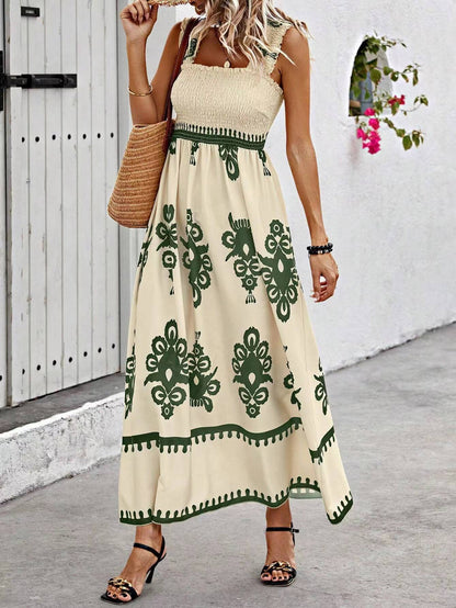 Printed Chest Wrapped Beach Dress