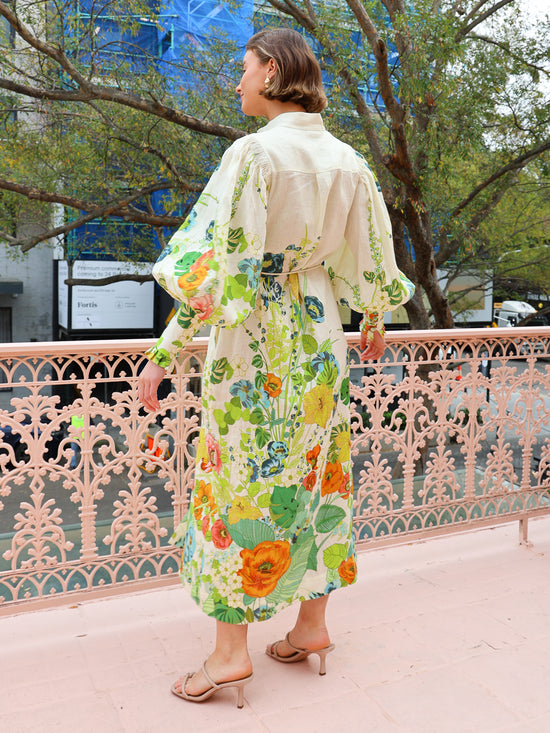 Printed Single-breasted Long-sleeved Dress