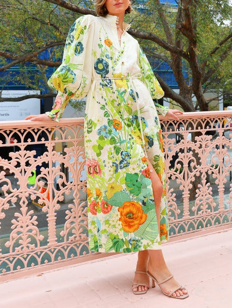 Printed Single-breasted Long-sleeved Dress