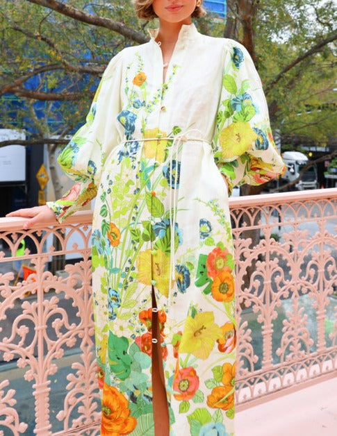 Printed Single-breasted Long-sleeved Dress