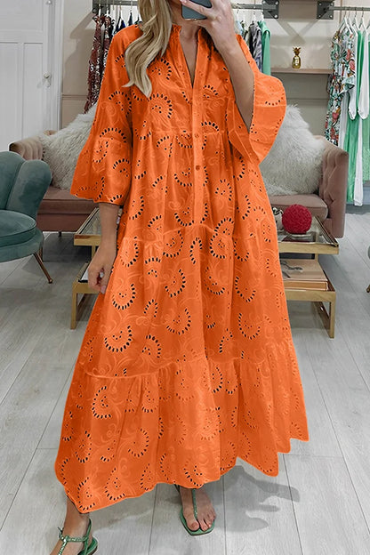 🌸Up to 80% off🔥 V Neck Flares Sleeve Embroidery Cotton Dress