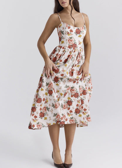 Summer Floral Camisole Mid Length Skirt