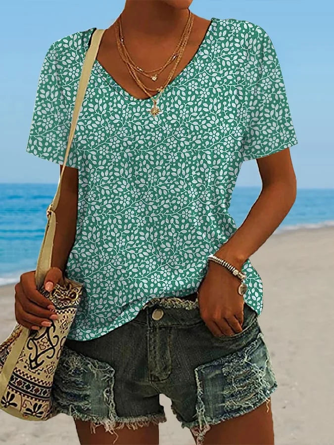 🔥Beach & Vacay🔥Women's Hawaiian Vacation Print Casual V-Neck T-Shirt