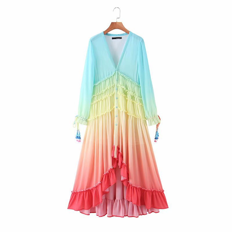 Rainbow Deep V Gradient Maxi Dresses