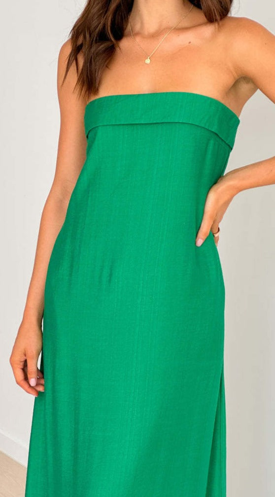 Solid Color Wrapped Chest Dress