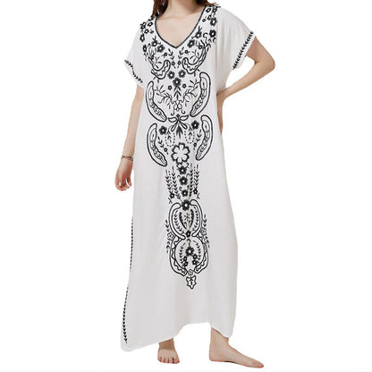 Beach Embroidered Robe Vacation Dress