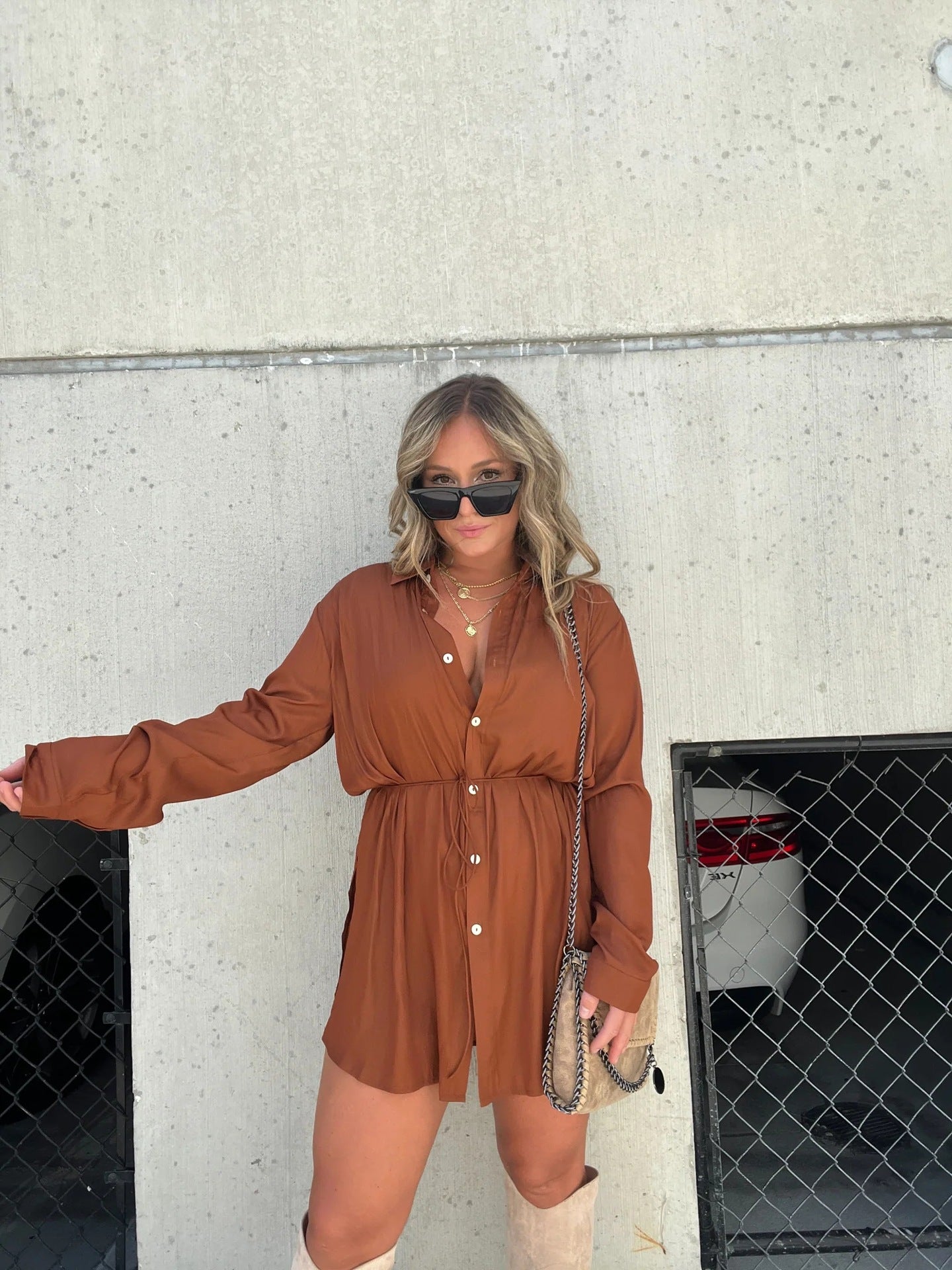 Fashion solid color long sleeve dress