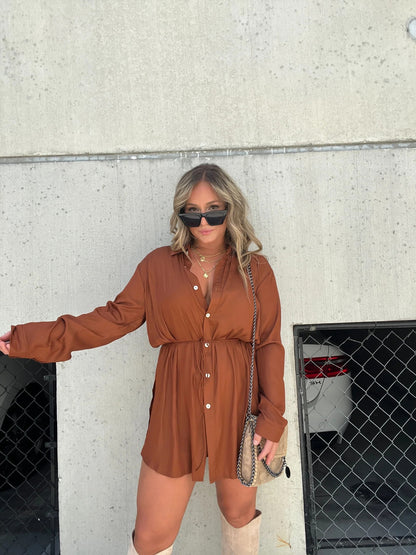 Fashion solid color long sleeve dress