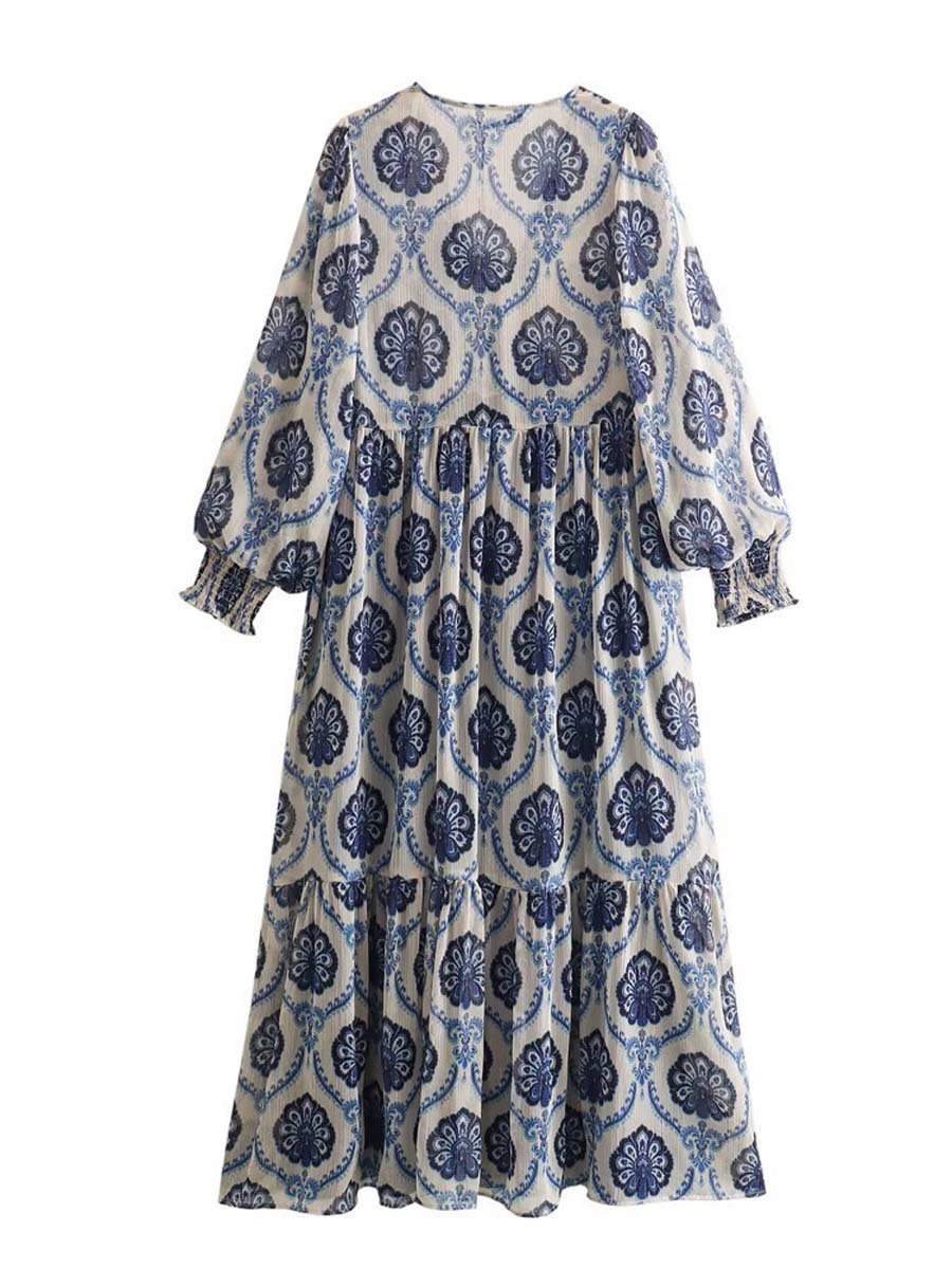 V-Neck Printed Maxi Dress