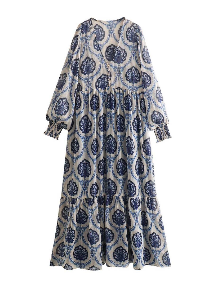 V-Neck Printed Maxi Dress