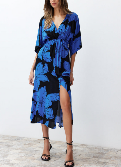 Floral Midi Three-Quarter Sleeve Casual Dresses