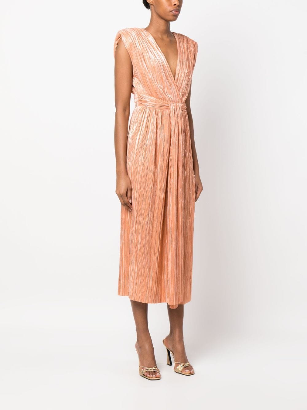 Pleated V-Neck Midi Dress