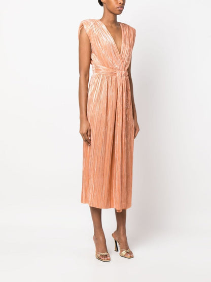 Pleated V-Neck Midi Dress