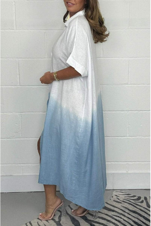 Women's Dip Dye Linen Mix Plus Size Dress