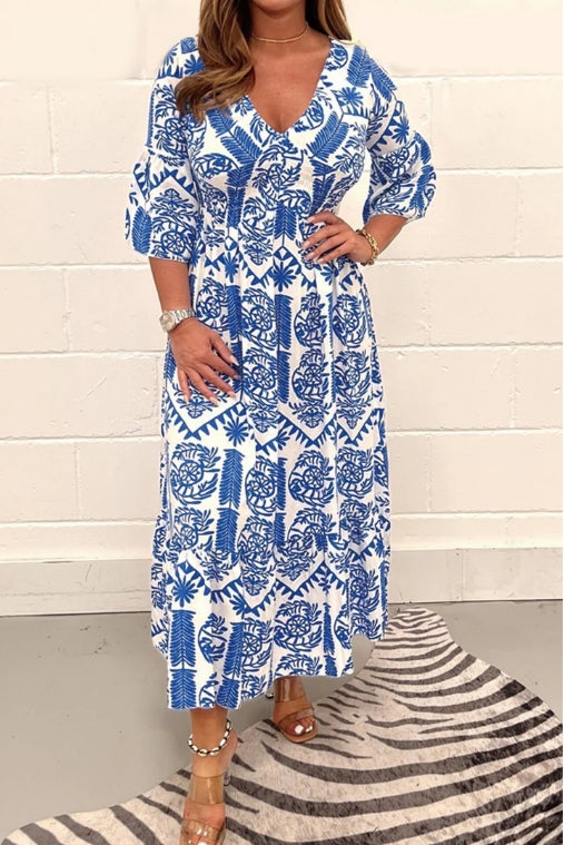 Printed V-neck Plus Size Dress