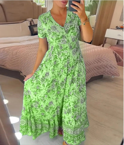 Floral Print V-neck Plus Size Dress