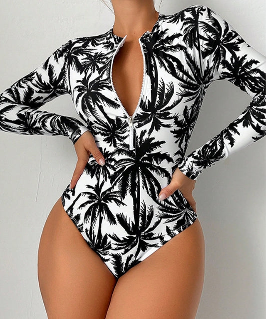 Printed Long Sleeve Beach Swimsuit