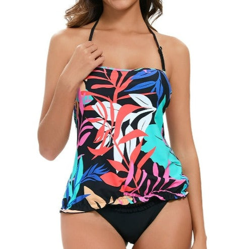 Printed Suspender Sexy Backless Triangle Swimsuit