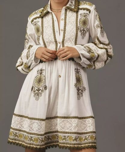 Maeve Long-Sleeve Embroidered Boho Mini Dress