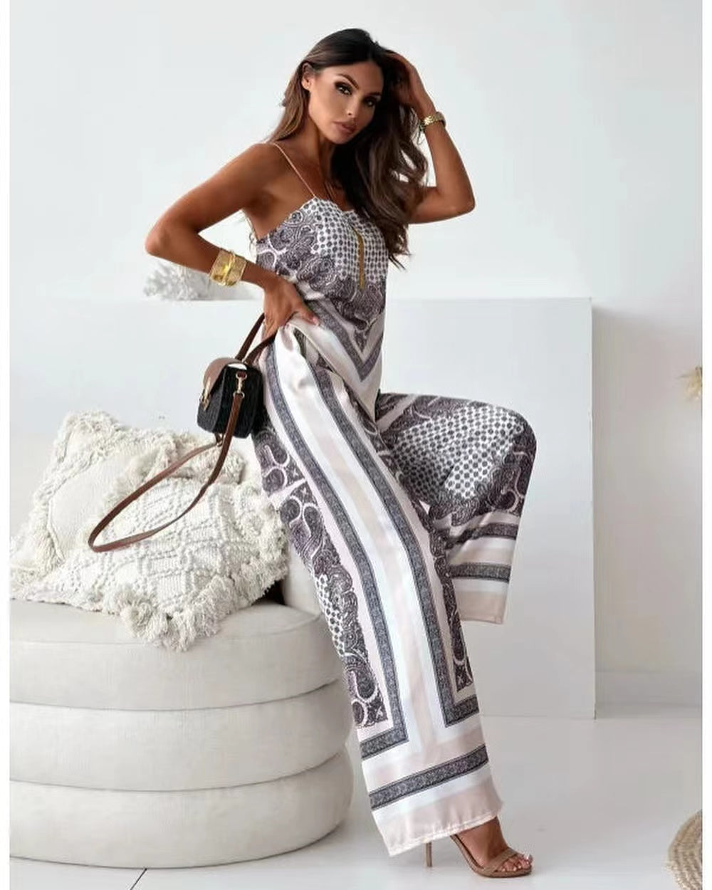 🌸Up to 80% off🔥 Unique Printed Sling Backless Strappy Top and Elastic Waisted Loose Pants Set