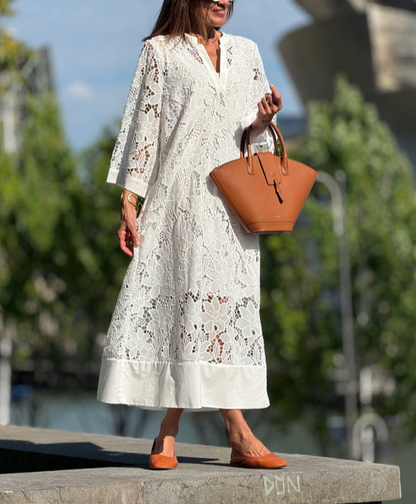 Three Quarter Sleeved Lace V-neck Dress