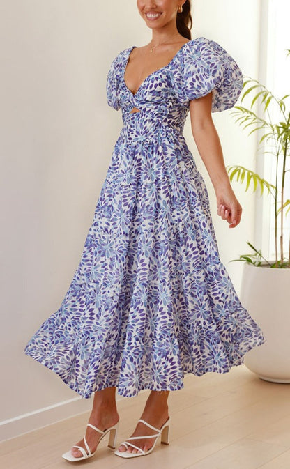 Summer New Printed Bubble Sleeve Dress