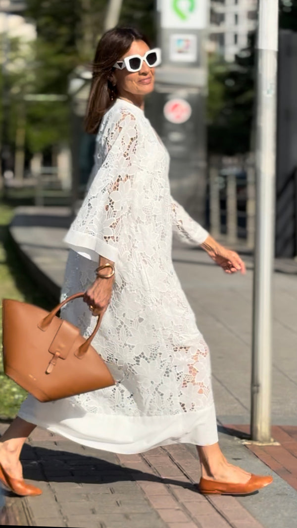 Three Quarter Sleeved Lace V-neck Dress