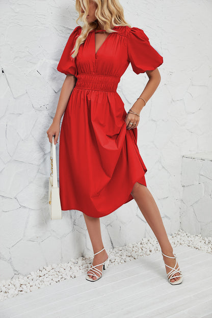 Summer Bubble Sleeves High Waist Dress