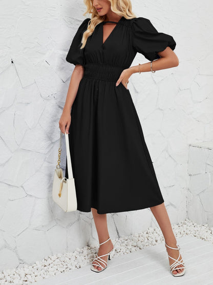 Summer Bubble Sleeves High Waist Dress