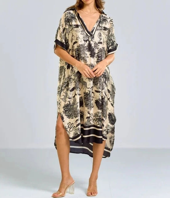 Printed Silk Robe Dress