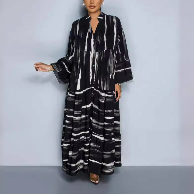 Black Ivory Print Ruffle Hem Maxi Dress