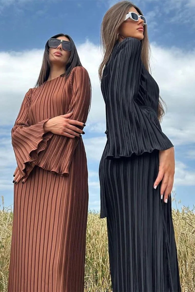 🌸Up to 50% off🔥 Elegant Pleated Trumpet Sleeve Midi Dress